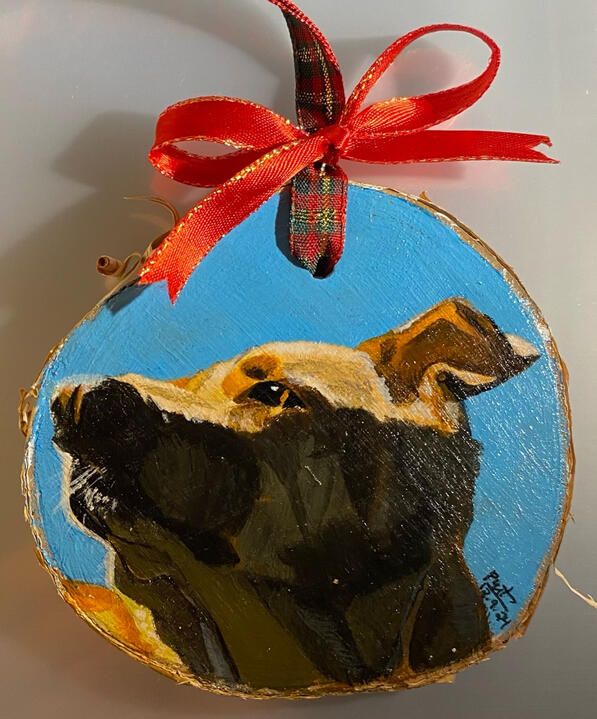 Dog Ornament -- Acrylic on Wood Slice